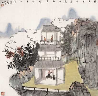 何加林 檐花飞动图 镜心
